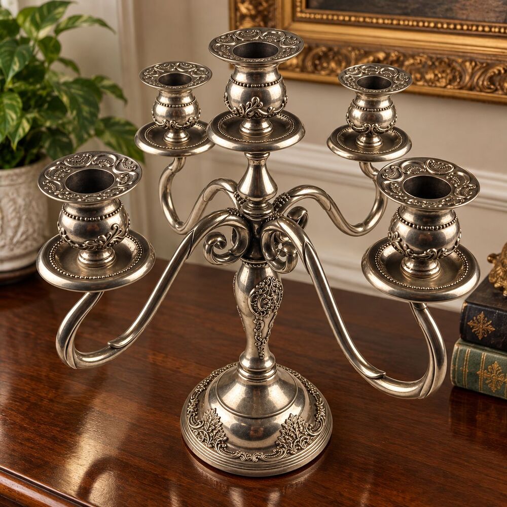 GSA Silverplate 5 Candelabra Candle Holder w/4 Arm Snake Serpent/ Leaves Gothic